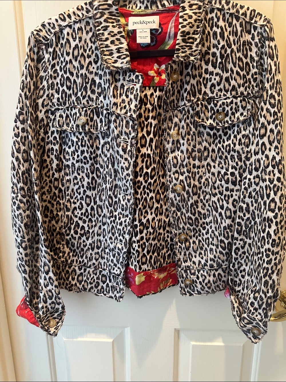 Peck & Peck Leopard Print Jacket in Black and Cream